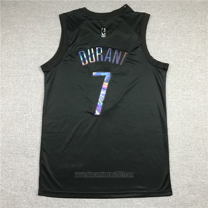 Camiseta Brooklyn Nets Kevin Durant #7 Iridescent Logo Negro